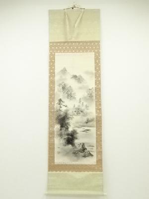 理山筆　水墨山水　肉筆絹本掛軸